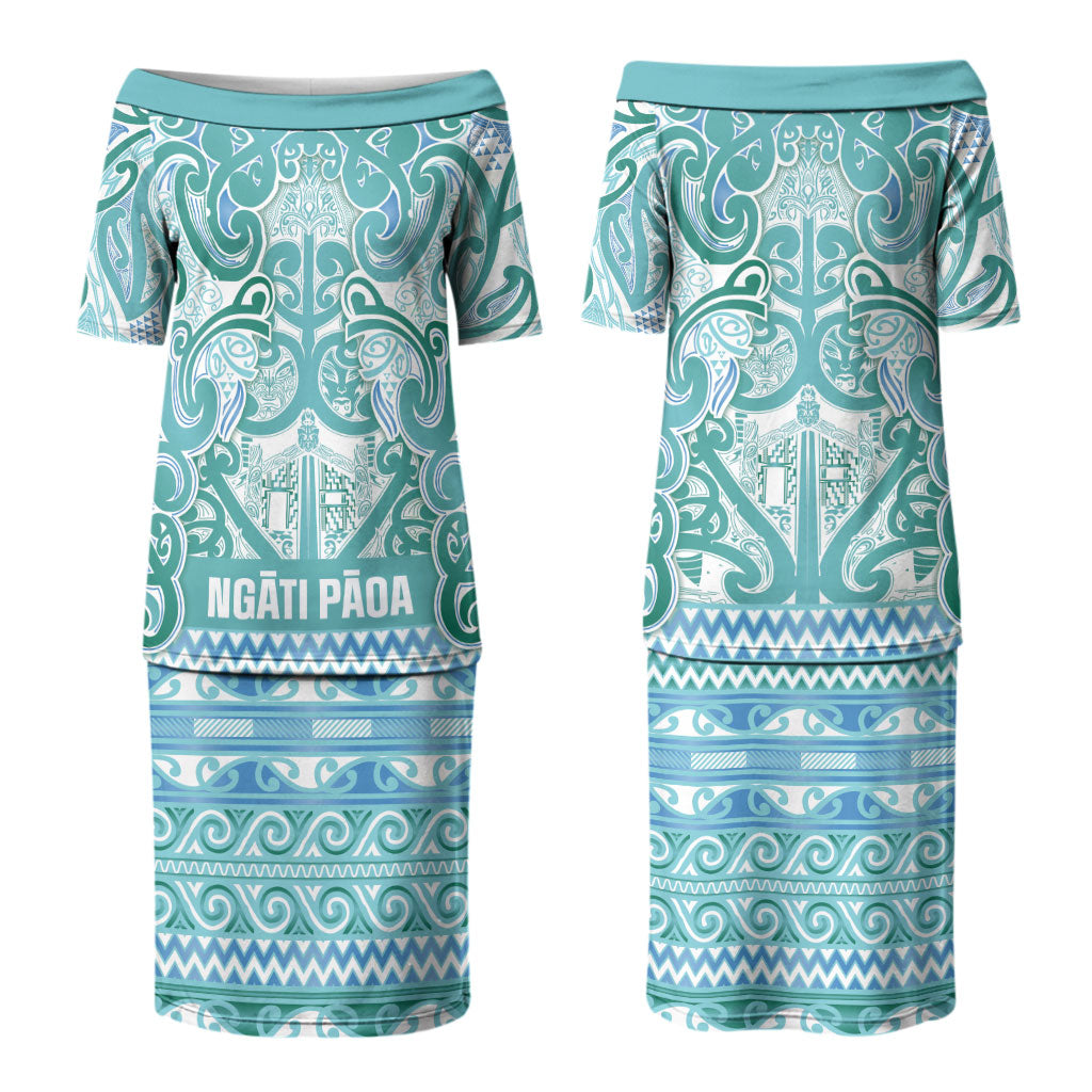 Aotearoa Iwi Ngati Paoa Couples Matching Puletasi and Hawaiian Shirt Maori Wharenui House Tribal Pattern
