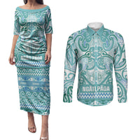 Aotearoa Iwi Ngati Paoa Couples Matching Puletasi and Long Sleeve Button Shirt Maori Wharenui House Tribal Pattern