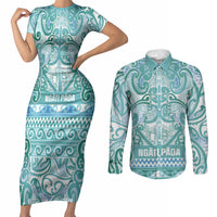 Aotearoa Iwi Ngati Paoa Couples Matching Short Sleeve Bodycon Dress and Long Sleeve Button Shirt Maori Wharenui House Tribal Pattern