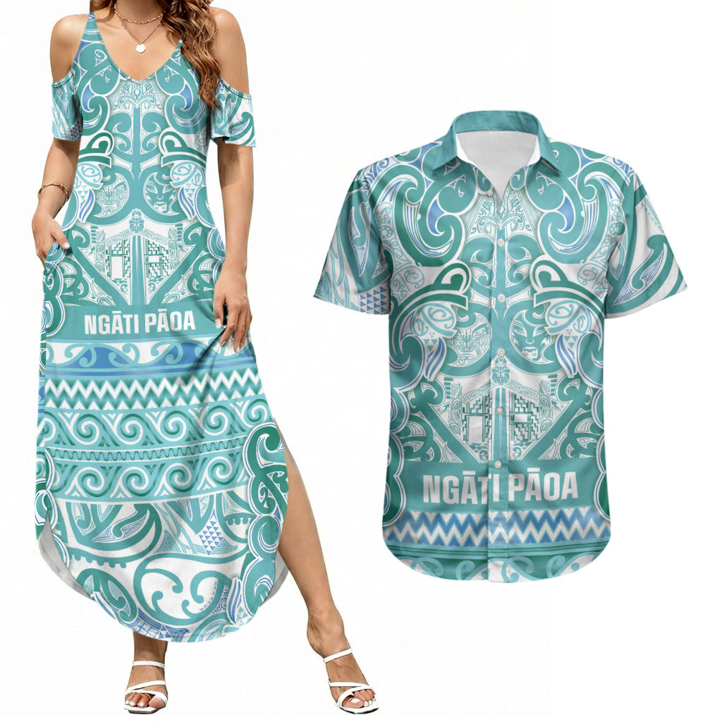 Aotearoa Iwi Ngati Paoa Couples Matching Summer Maxi Dress and Hawaiian Shirt Maori Wharenui House Tribal Pattern