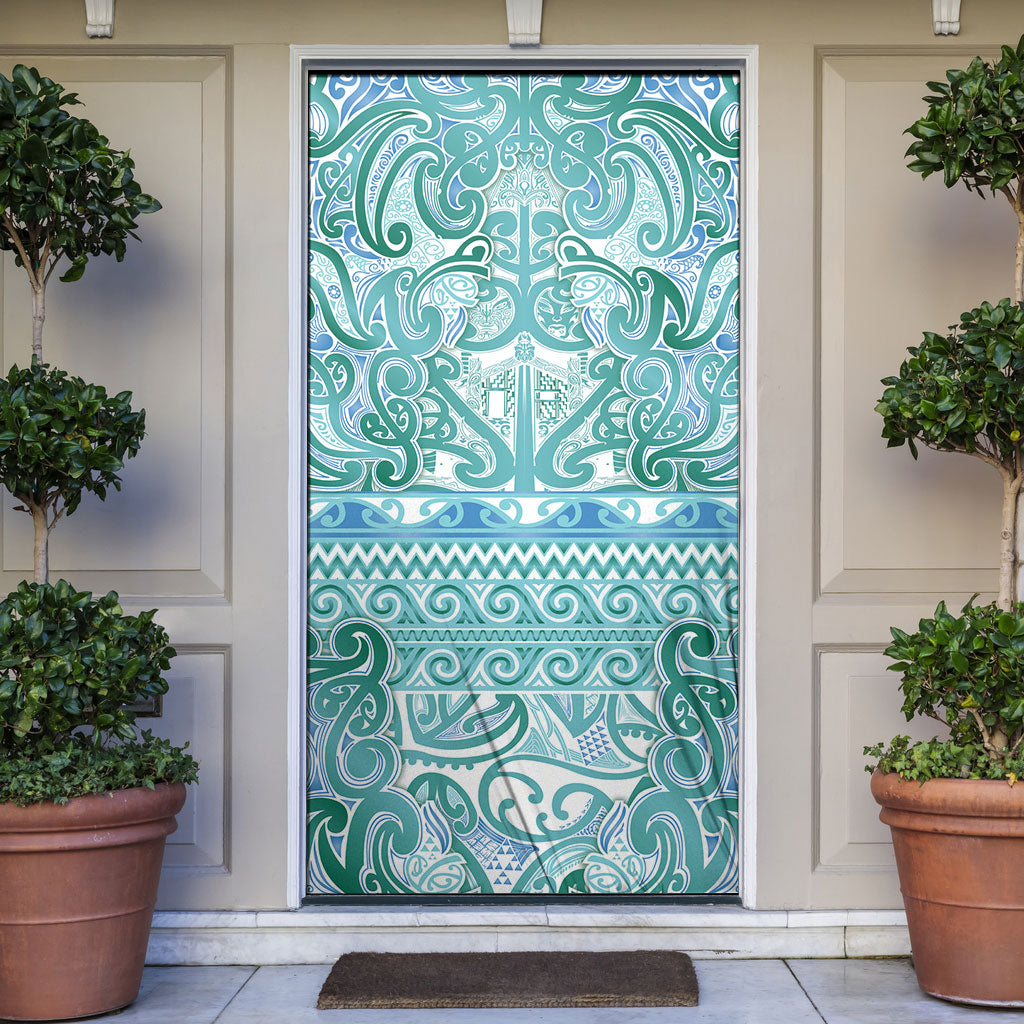 Aotearoa Iwi Ngati Paoa Door Cover Maori Wharenui House Tribal Pattern LT9 Turquoise - Polynesian Pride