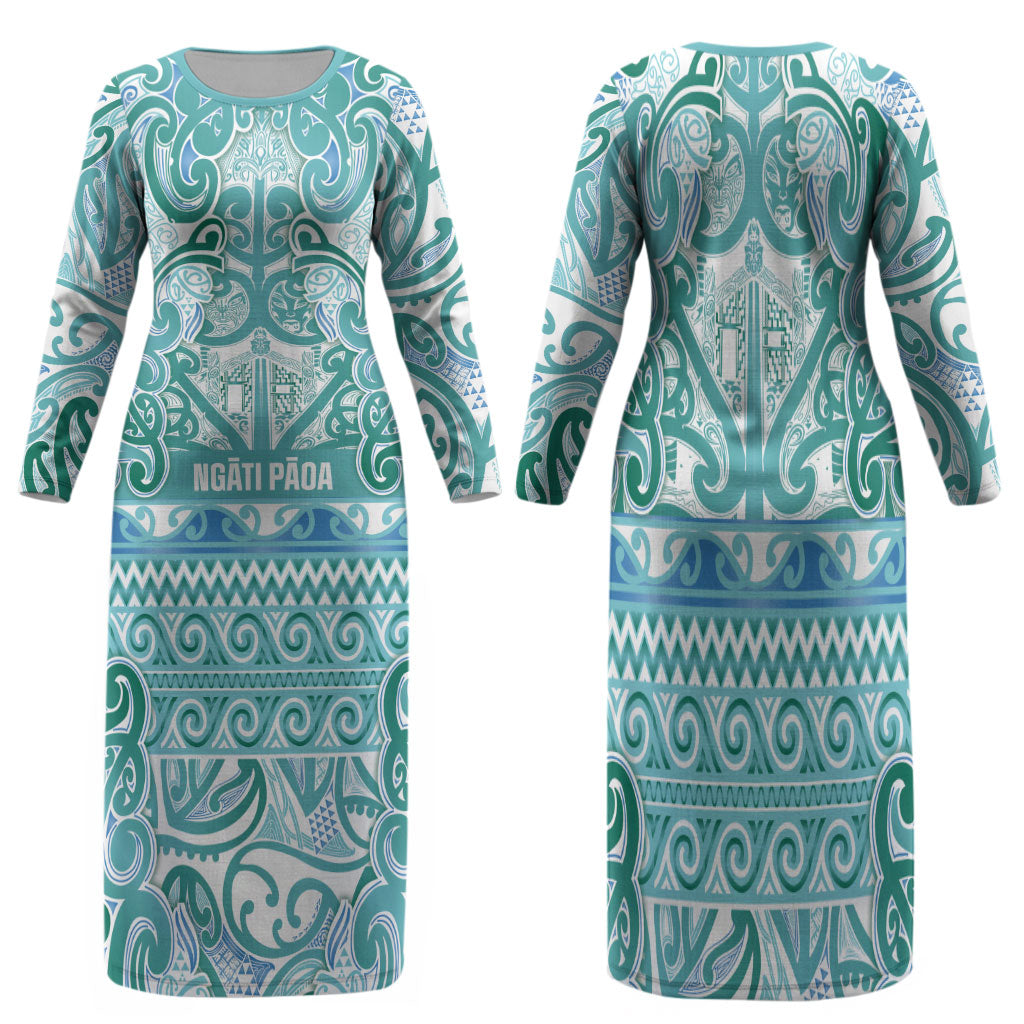 Aotearoa Iwi Ngati Paoa Family Matching Long Sleeve Bodycon Dress and Hawaiian Shirt Maori Wharenui House Tribal Pattern