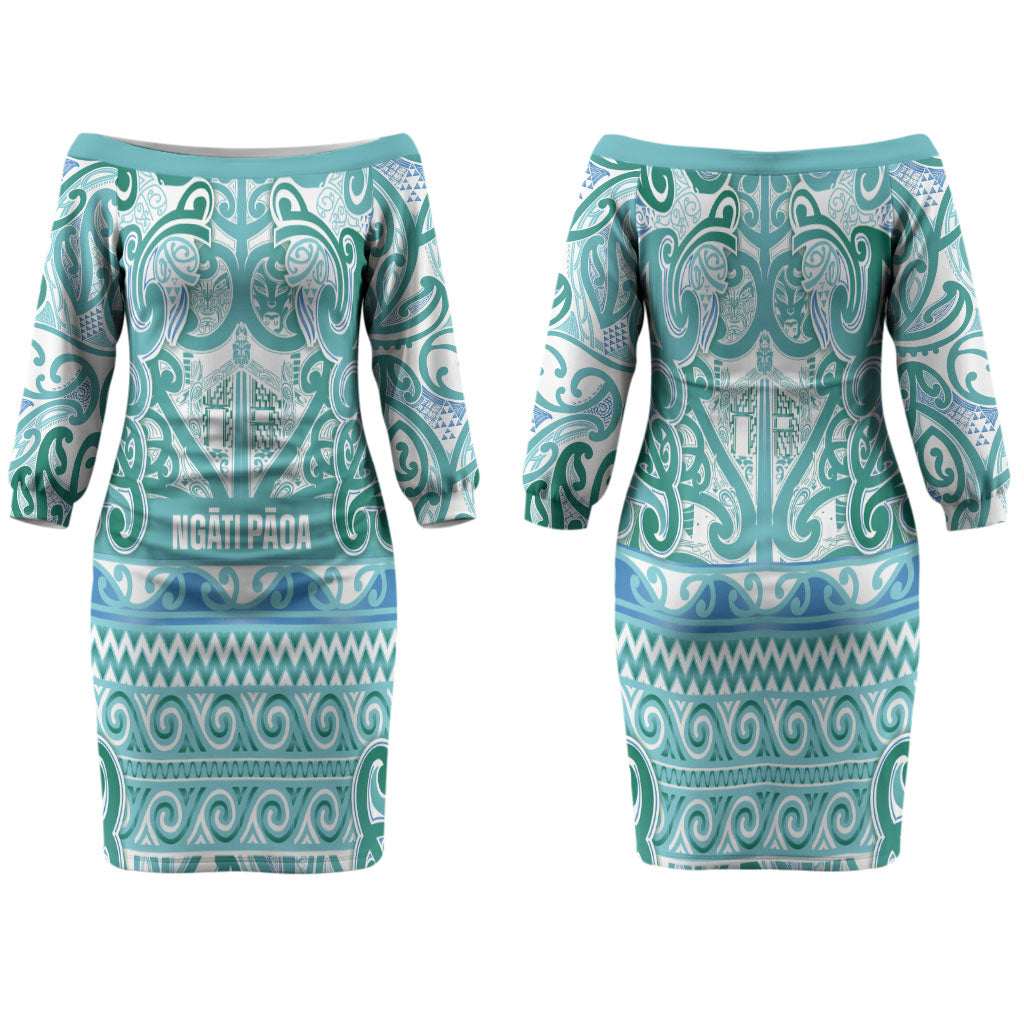 Aotearoa Iwi Ngati Paoa Family Matching Off The Shoulder Long Sleeve Dress and Hawaiian Shirt Maori Wharenui House Tribal Pattern