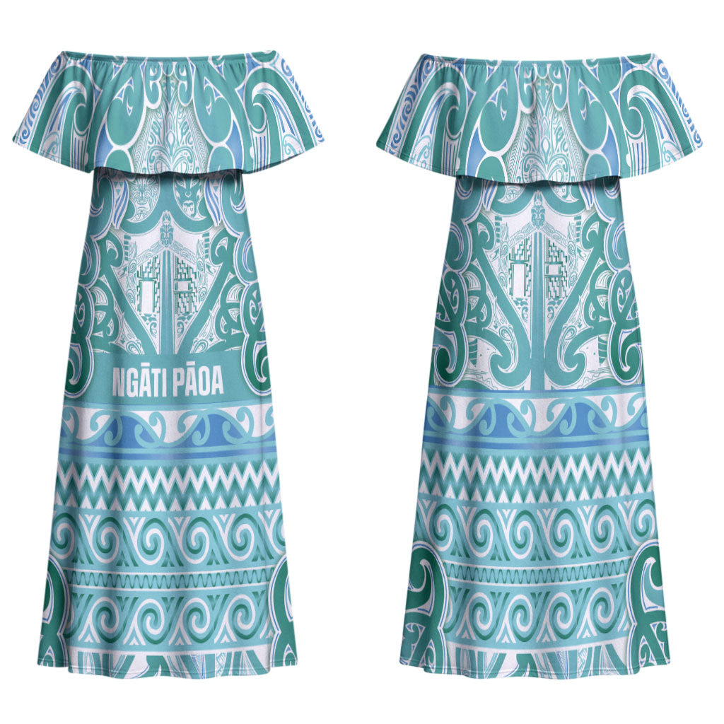 Aotearoa Iwi Ngati Paoa Family Matching Off Shoulder Maxi Dress and Hawaiian Shirt Maori Wharenui House Tribal Pattern
