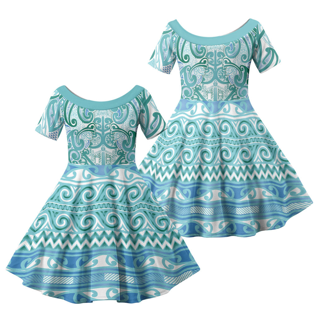 Aotearoa Iwi Ngati Paoa Family Matching Off Shoulder Maxi Dress and Hawaiian Shirt Maori Wharenui House Tribal Pattern