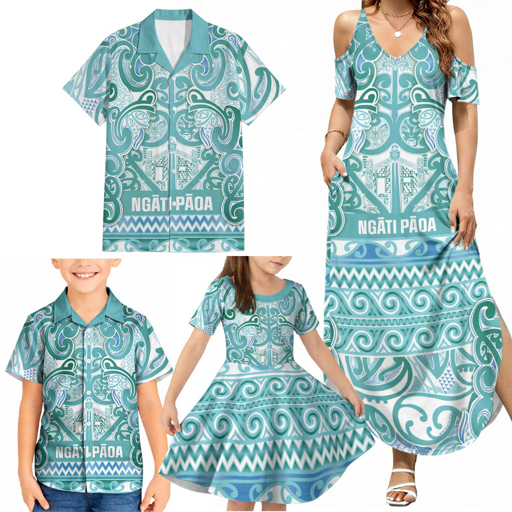 Aotearoa Iwi Ngati Paoa Family Matching Summer Maxi Dress and Hawaiian Shirt Maori Wharenui House Tribal Pattern