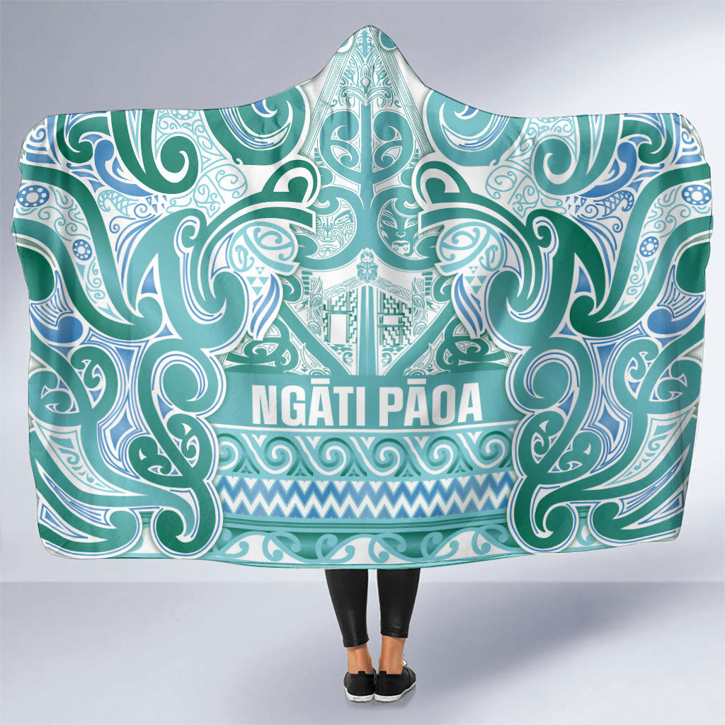 Aotearoa Iwi Ngati Paoa Hooded Blanket Maori Wharenui House Tribal Pattern LT9 One Size Turquoise - Polynesian Pride
