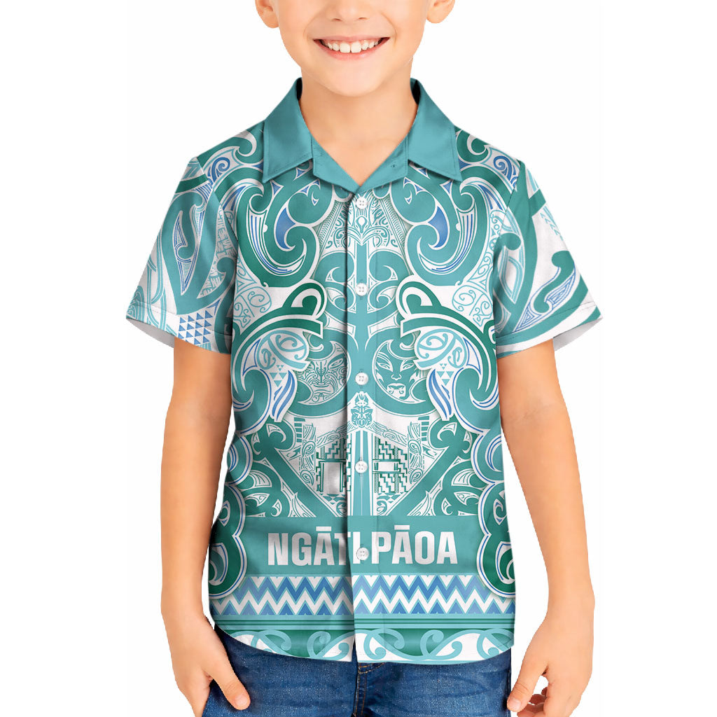 Aotearoa Iwi Ngati Paoa Kid Hawaiian Shirt Maori Wharenui House Tribal Pattern
