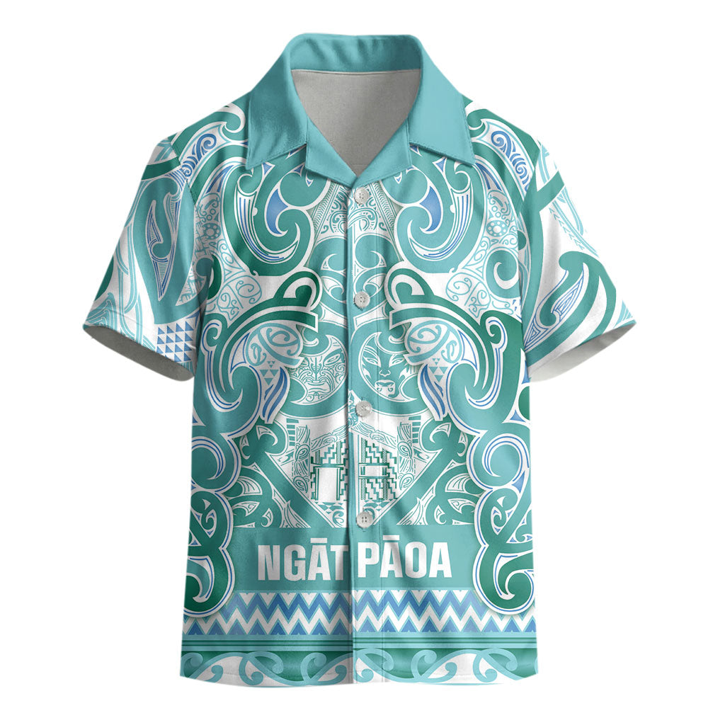 Aotearoa Iwi Ngati Paoa Kid Hawaiian Shirt Maori Wharenui House Tribal Pattern