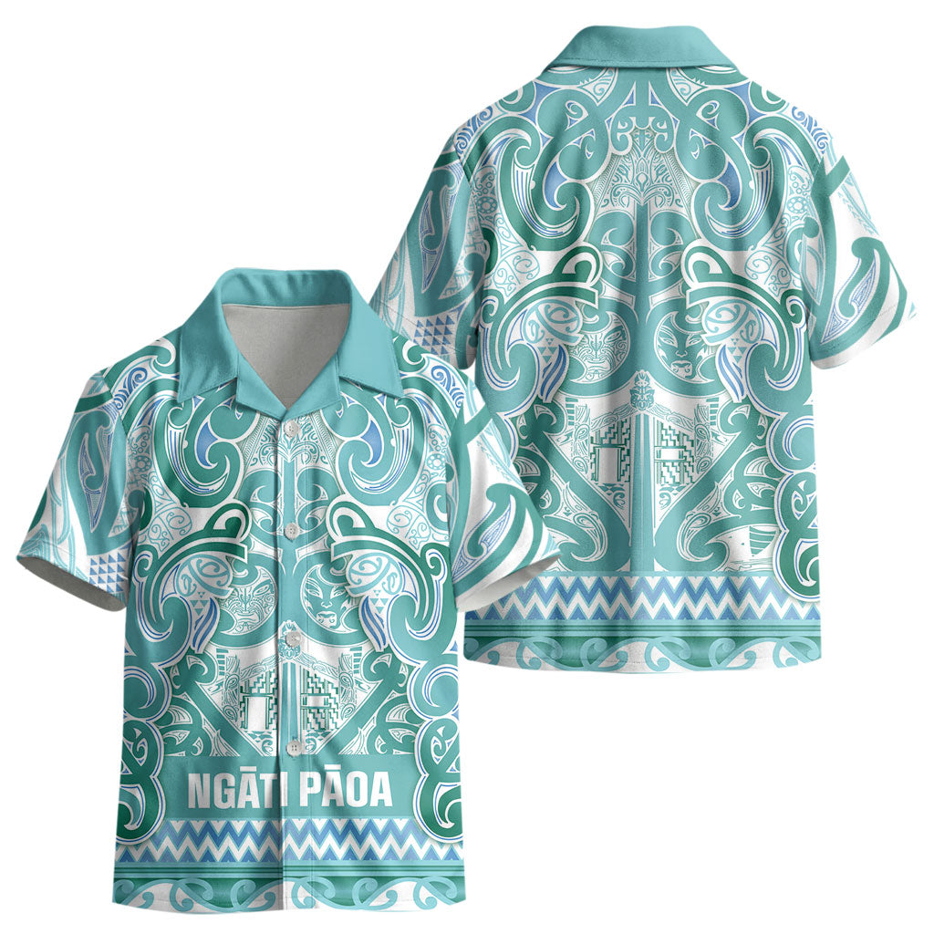 Aotearoa Iwi Ngati Paoa Kid Hawaiian Shirt Maori Wharenui House Tribal Pattern