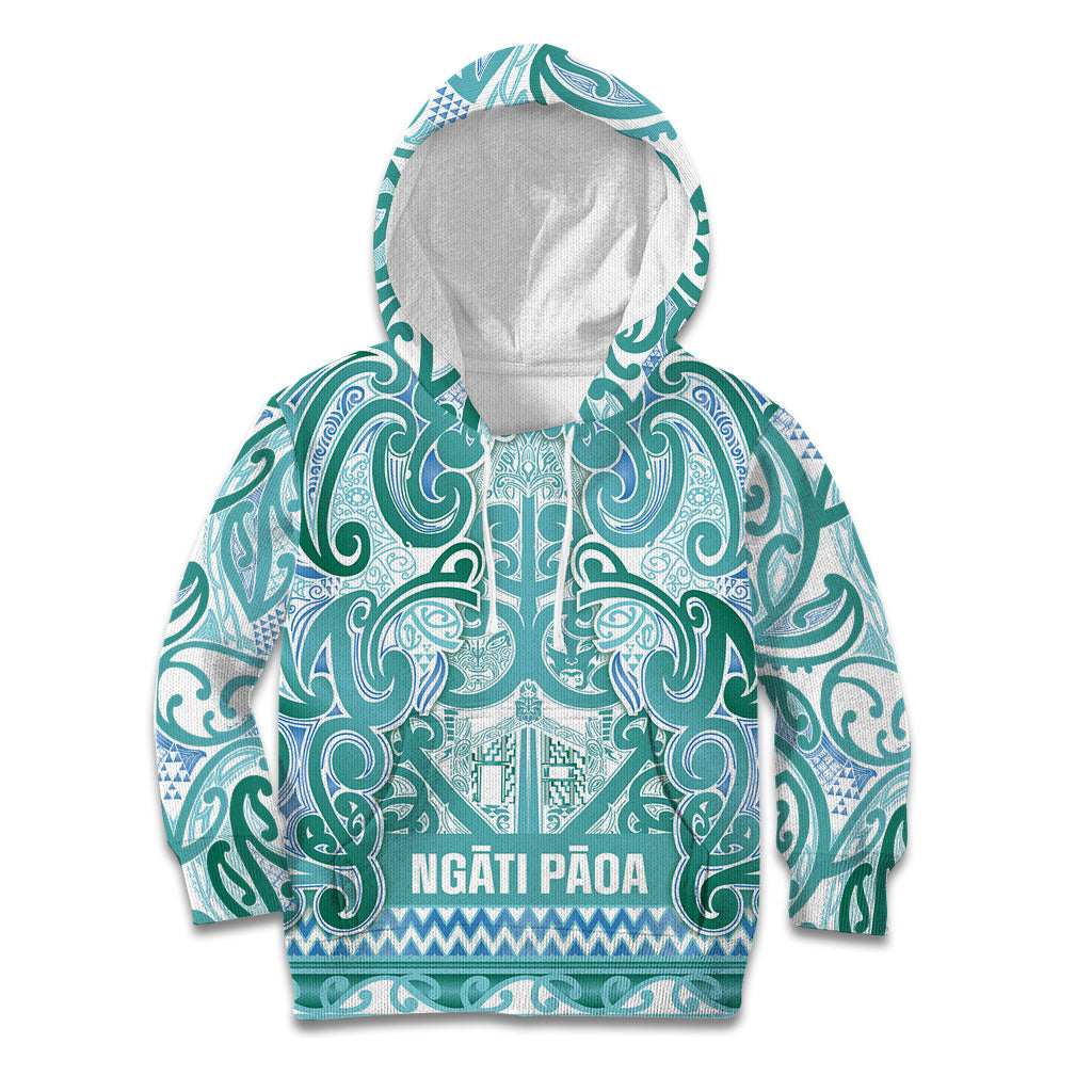 Aotearoa Iwi Ngati Paoa Kid Hoodie Maori Wharenui House Tribal Pattern LT9 Hoodie Turquoise - Polynesian Pride