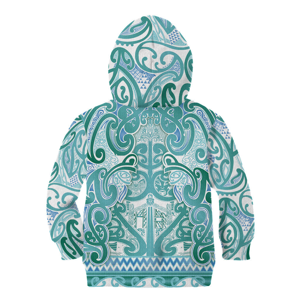 Aotearoa Iwi Ngati Paoa Kid Hoodie Maori Wharenui House Tribal Pattern