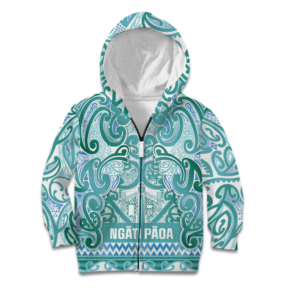 Aotearoa Iwi Ngati Paoa Kid Hoodie Maori Wharenui House Tribal Pattern