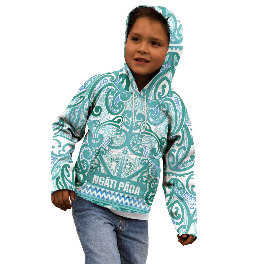 Aotearoa Iwi Ngati Paoa Kid Hoodie Maori Wharenui House Tribal Pattern