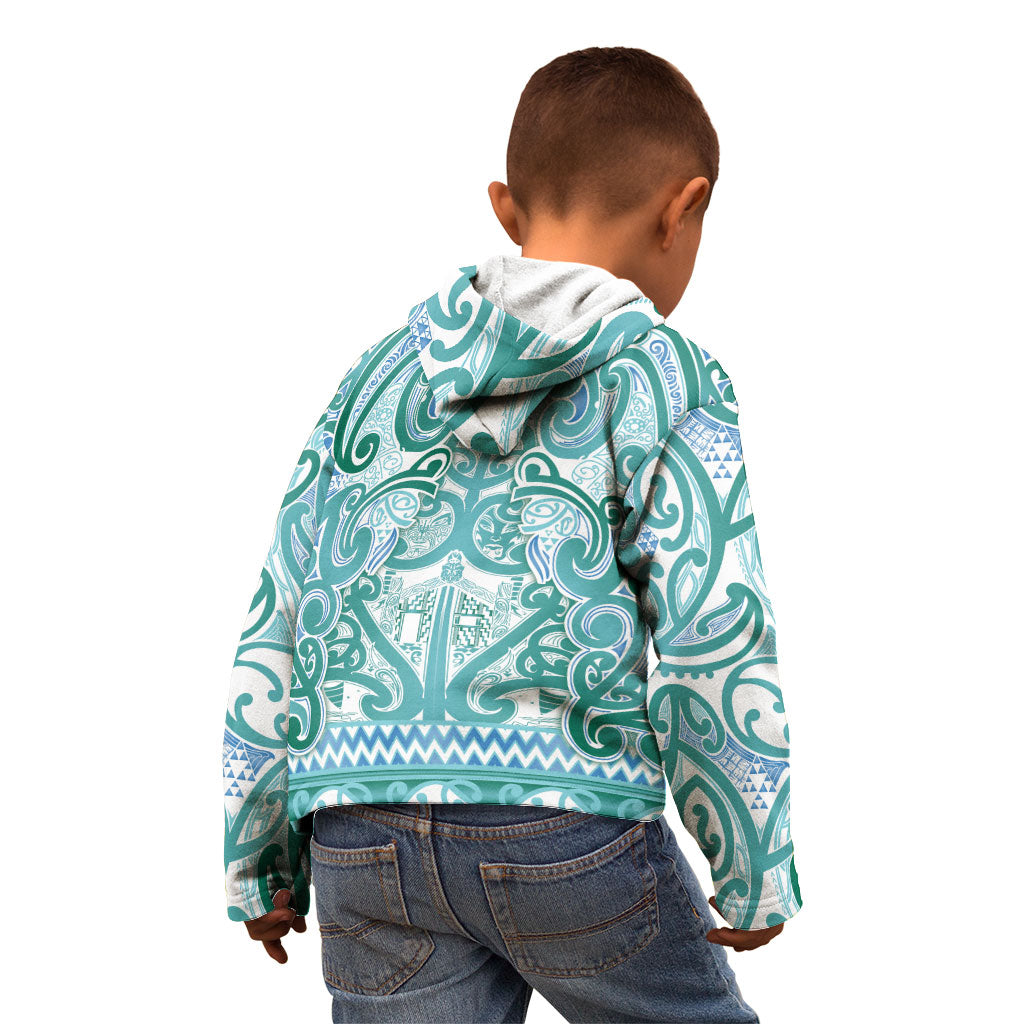 Aotearoa Iwi Ngati Paoa Kid Hoodie Maori Wharenui House Tribal Pattern