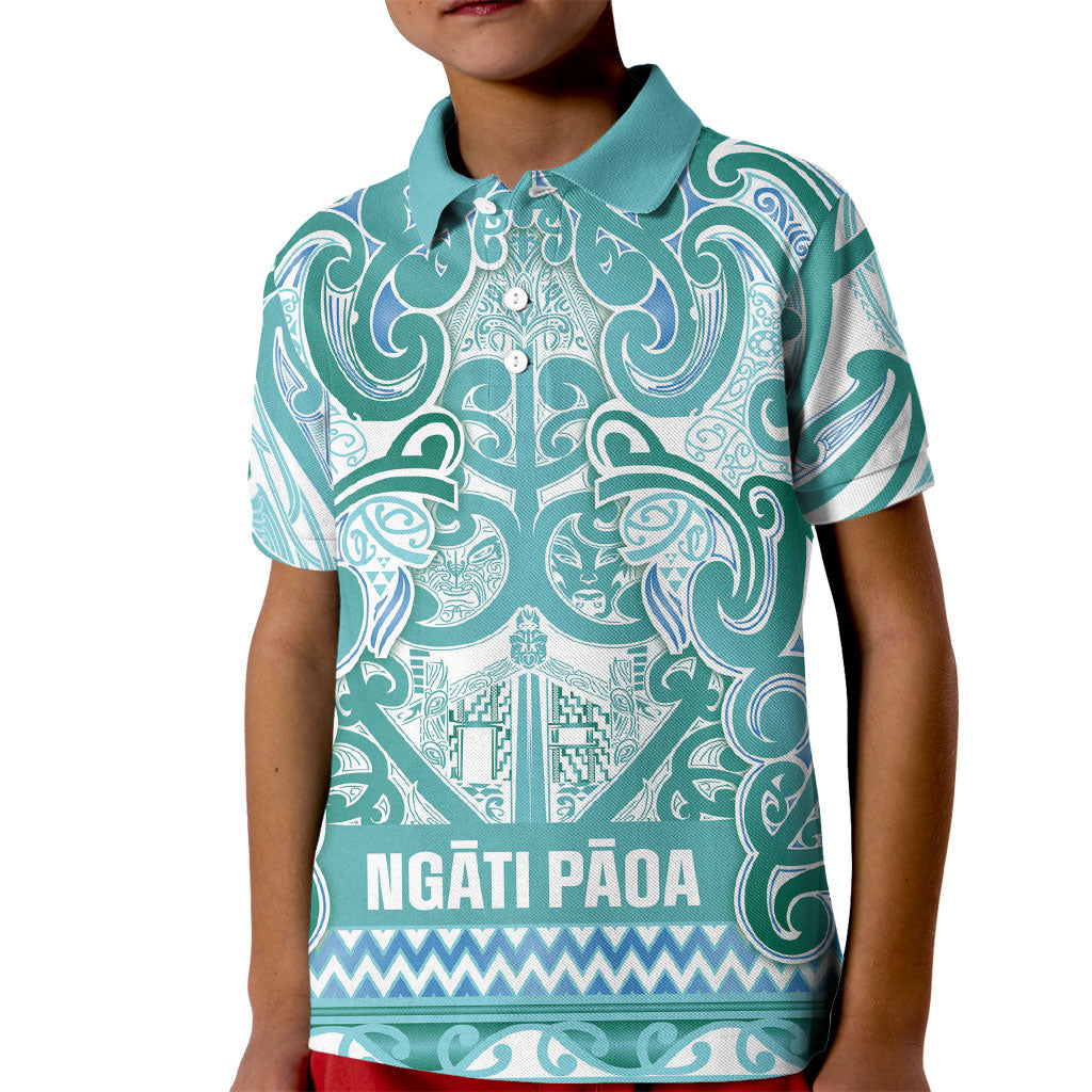 Aotearoa Iwi Ngati Paoa Kid Polo Shirt Maori Wharenui House Tribal Pattern