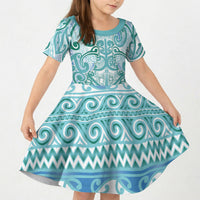 Aotearoa Iwi Ngati Paoa Kid Short Sleeve Dress Maori Wharenui House Tribal Pattern