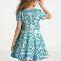 Aotearoa Iwi Ngati Paoa Kid Short Sleeve Dress Maori Wharenui House Tribal Pattern