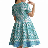 Aotearoa Iwi Ngati Paoa Kid Short Sleeve Dress Maori Wharenui House Tribal Pattern