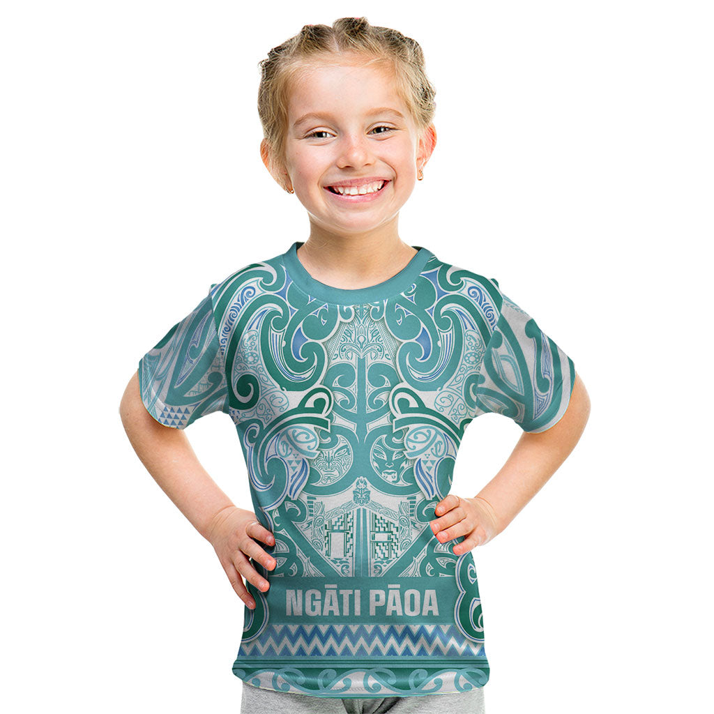 Aotearoa Iwi Ngati Paoa Kid T Shirt Maori Wharenui House Tribal Pattern