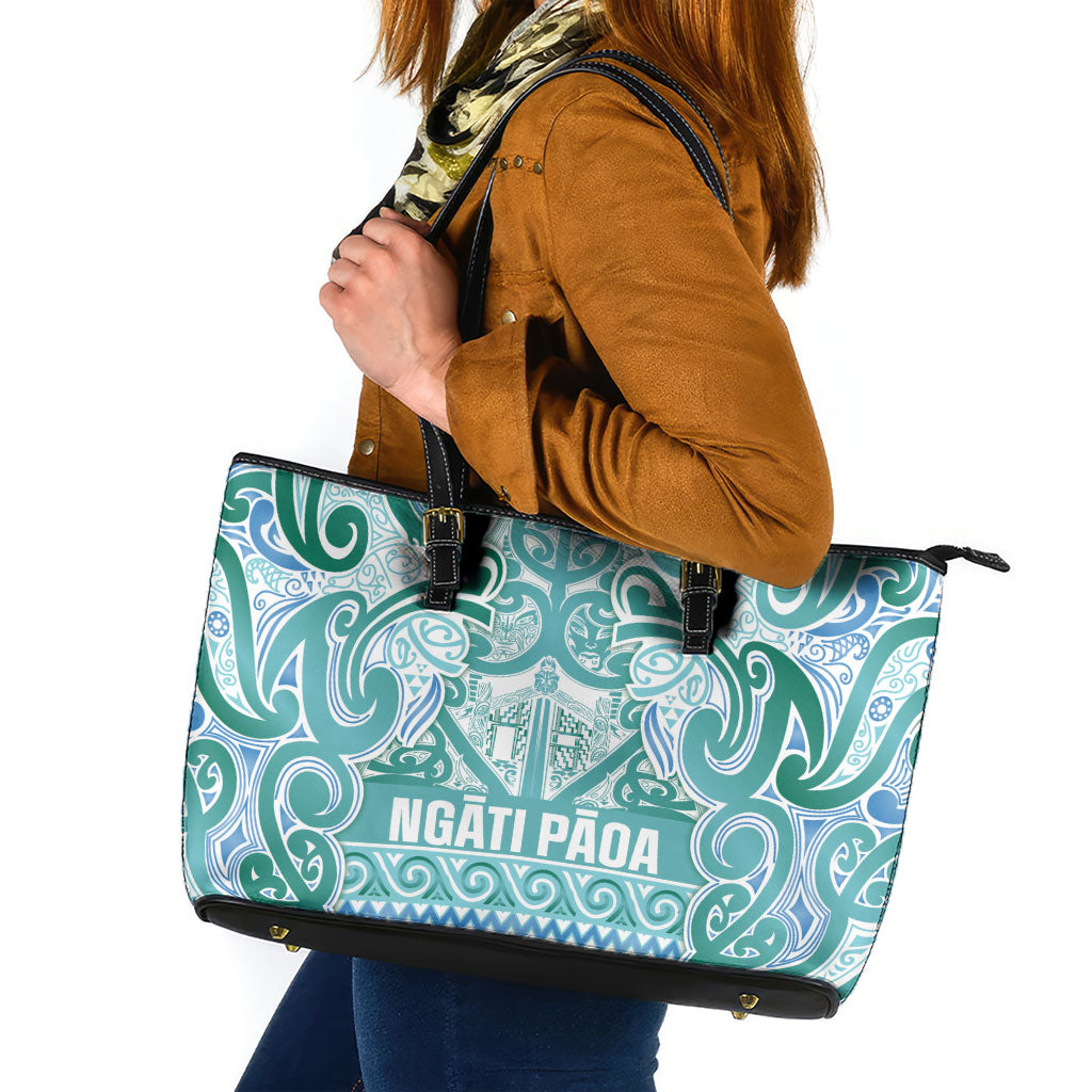 Aotearoa Iwi Ngati Paoa Leather Tote Bag Maori Wharenui House Tribal Pattern