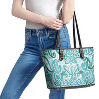 Aotearoa Iwi Ngati Paoa Leather Tote Bag Maori Wharenui House Tribal Pattern