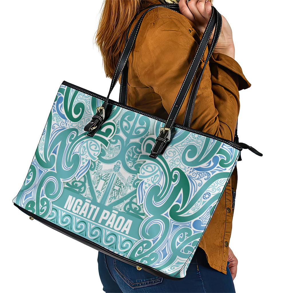 Aotearoa Iwi Ngati Paoa Leather Tote Bag Maori Wharenui House Tribal Pattern