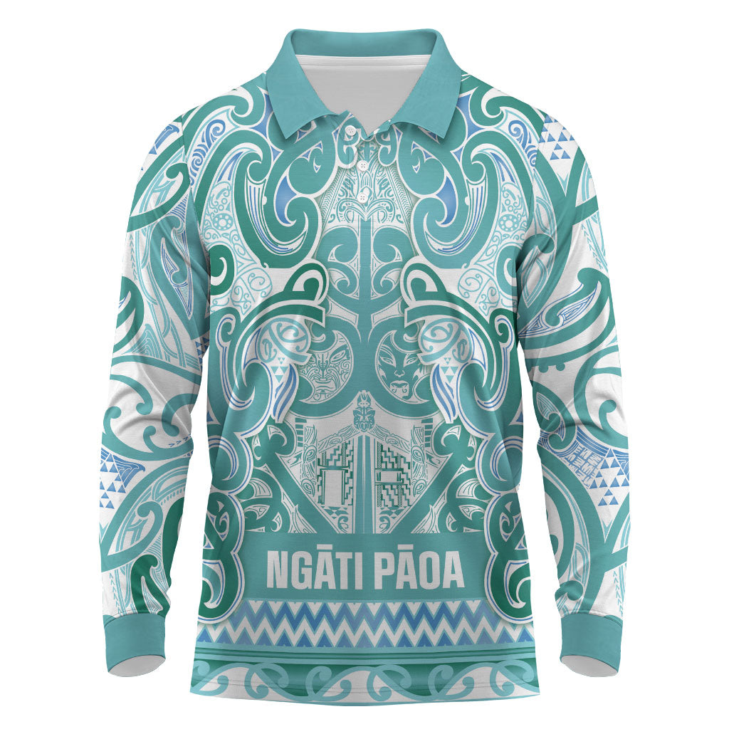 Aotearoa Iwi Ngati Paoa Long Sleeve Polo Shirt Maori Wharenui House Tribal Pattern