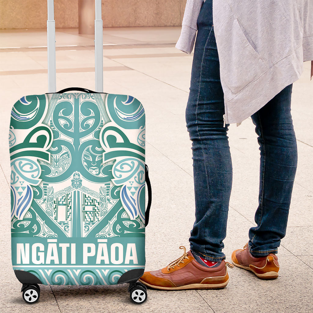 Aotearoa Iwi Ngati Paoa Luggage Cover Maori Wharenui House Tribal Pattern LT9 Turquoise - Polynesian Pride