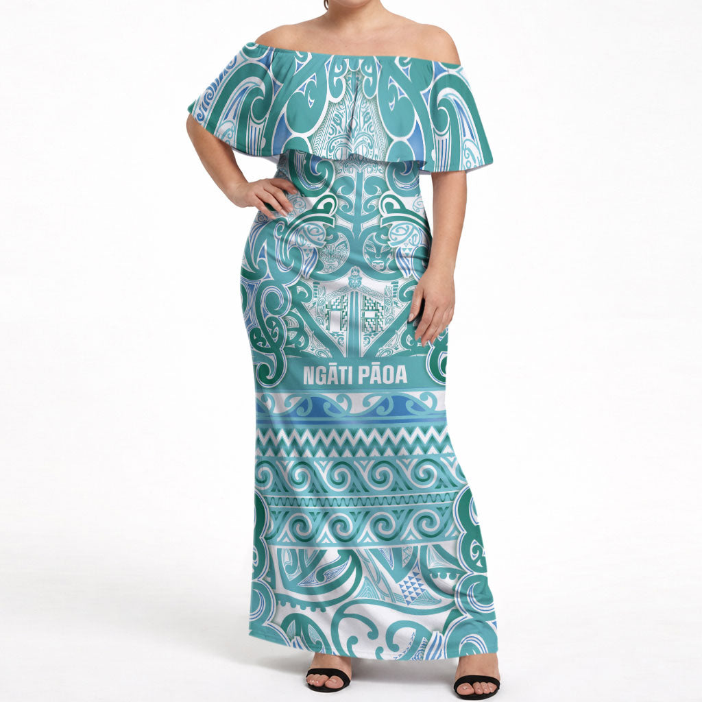 Aotearoa Iwi Ngati Paoa Off Shoulder Maxi Dress Maori Wharenui House Tribal Pattern