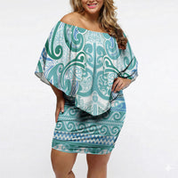 Aotearoa Iwi Ngati Paoa Off Shoulder Short Dress Maori Wharenui House Tribal Pattern