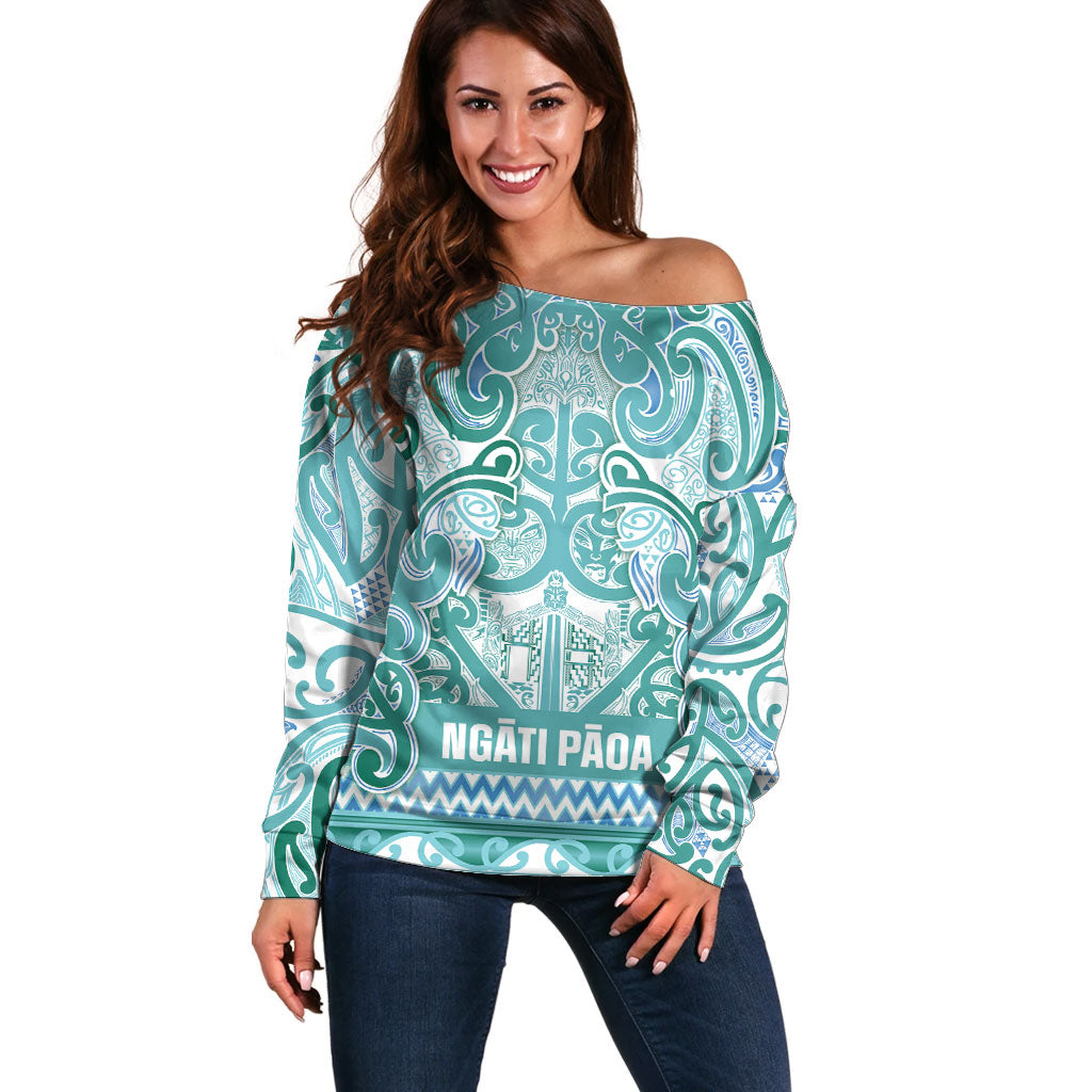 Aotearoa Iwi Ngati Paoa Off Shoulder Sweater Maori Wharenui House Tribal Pattern