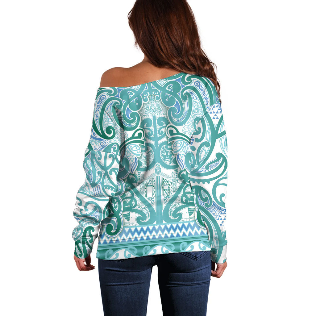 Aotearoa Iwi Ngati Paoa Off Shoulder Sweater Maori Wharenui House Tribal Pattern