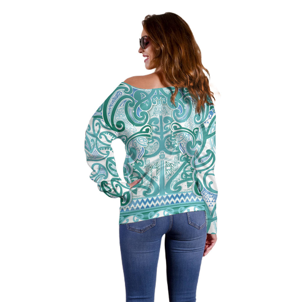 Aotearoa Iwi Ngati Paoa Off Shoulder Sweater Maori Wharenui House Tribal Pattern