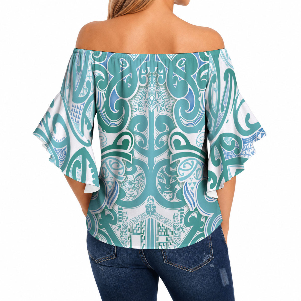 Aotearoa Iwi Ngati Paoa Off Shoulder Wrap Waist Top Maori Wharenui House Tribal Pattern
