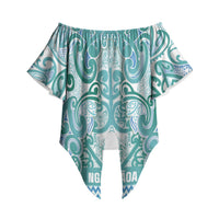 Aotearoa Iwi Ngati Paoa Off Shoulder Wrap Waist Top Maori Wharenui House Tribal Pattern