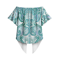 Aotearoa Iwi Ngati Paoa Off Shoulder Wrap Waist Top Maori Wharenui House Tribal Pattern