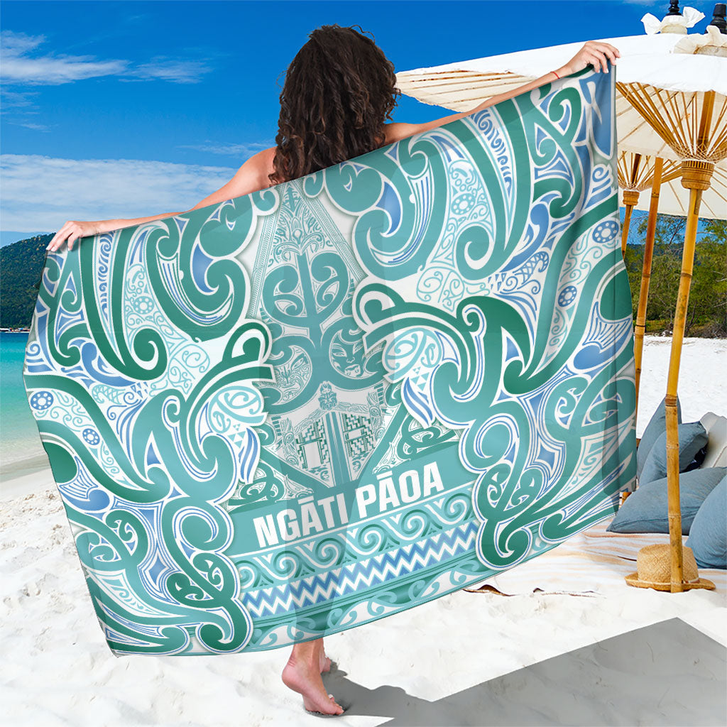 Aotearoa Iwi Ngati Paoa Sarong Maori Wharenui House Tribal Pattern LT9 One Size 44 x 66 inches Turquoise - Polynesian Pride