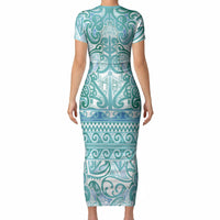 Aotearoa Iwi Ngati Paoa Short Sleeve Bodycon Dress Maori Wharenui House Tribal Pattern