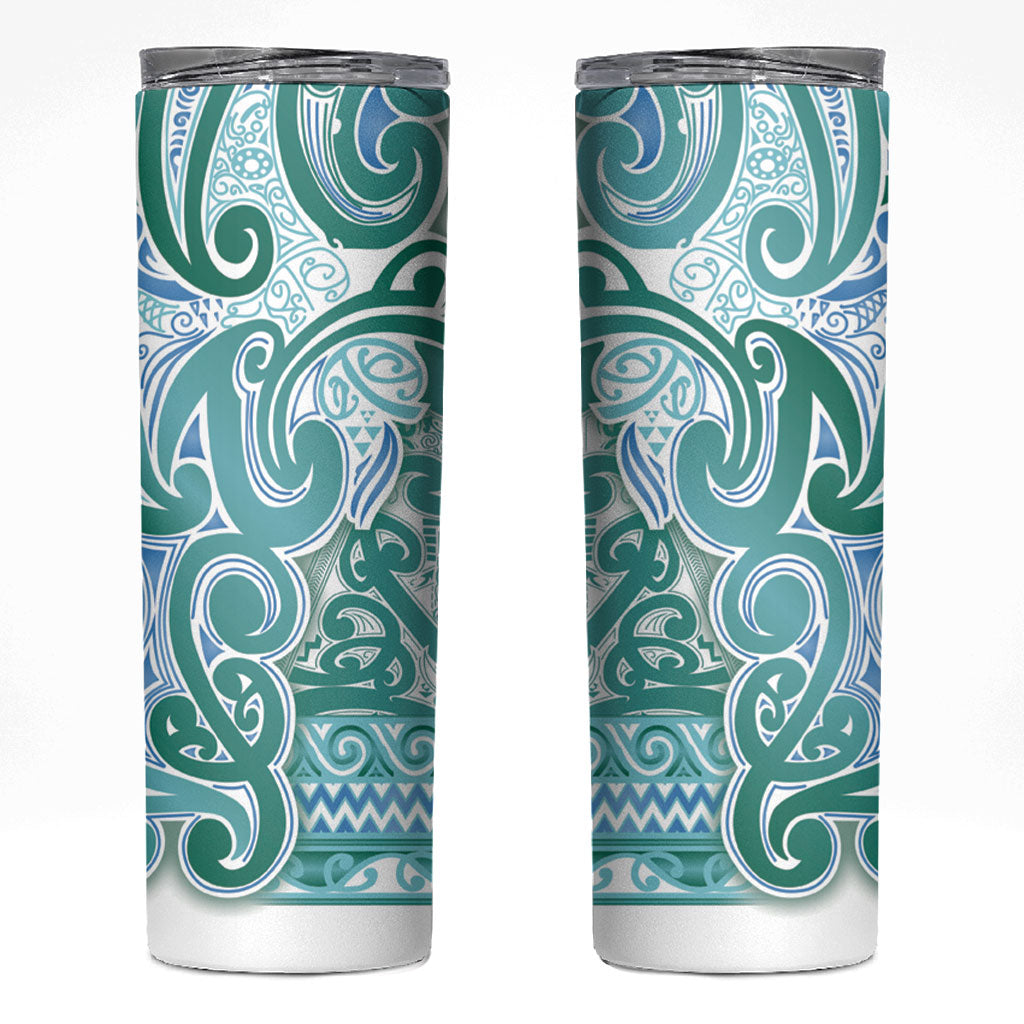 Aotearoa Iwi Ngati Paoa Skinny Tumbler Maori Wharenui House Tribal Pattern LT9 Turquoise - Polynesian Pride