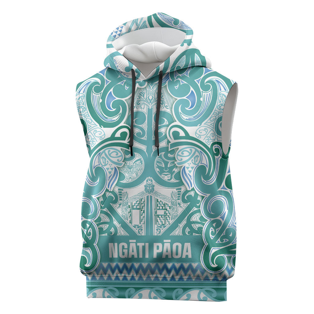 Aotearoa Iwi Ngati Paoa Sleeveless Hoodie Maori Wharenui House Tribal Pattern