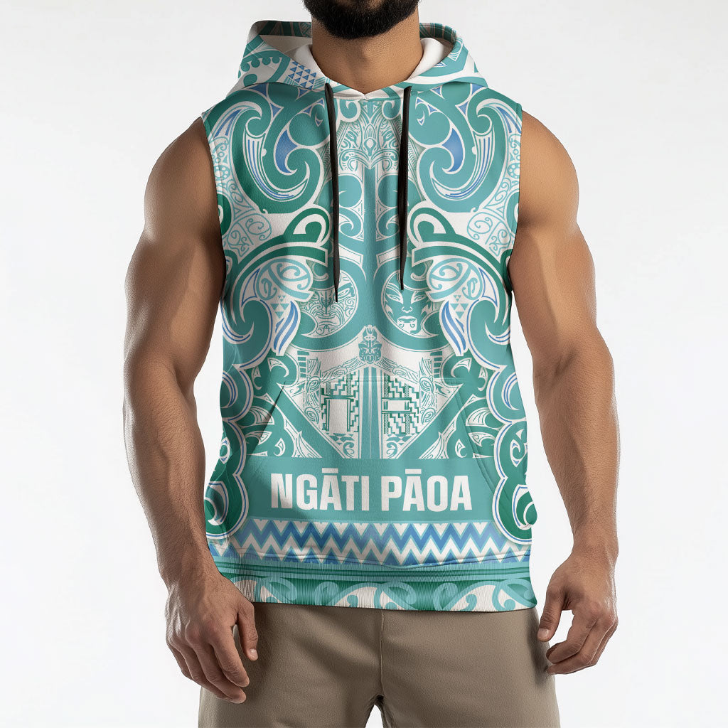 Aotearoa Iwi Ngati Paoa Sleeveless Hoodie Maori Wharenui House Tribal Pattern