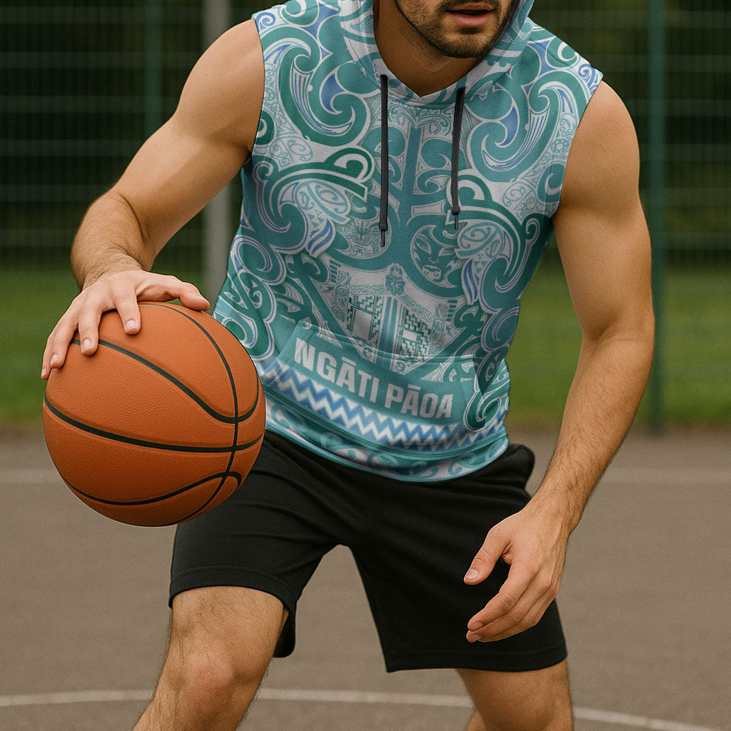 Aotearoa Iwi Ngati Paoa Sleeveless Hoodie Maori Wharenui House Tribal Pattern