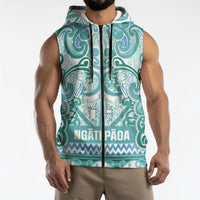 Aotearoa Iwi Ngati Paoa Sleeveless Zip Hoodie Maori Wharenui House Tribal Pattern