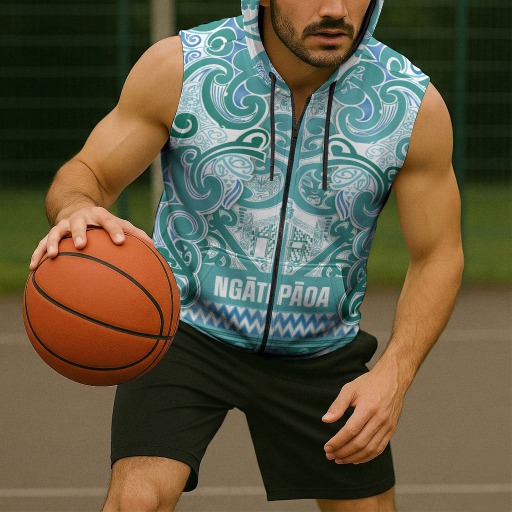 Aotearoa Iwi Ngati Paoa Sleeveless Zip Hoodie Maori Wharenui House Tribal Pattern