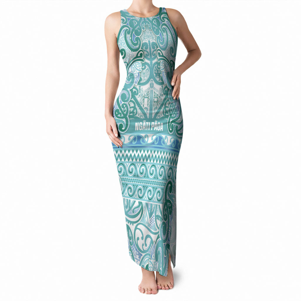 Aotearoa Iwi Ngati Paoa Tank Maxi Dress Maori Wharenui House Tribal Pattern LT9 Women Turquoise - Polynesian Pride