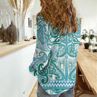 Aotearoa Iwi Ngati Paoa Women Casual Shirt Maori Wharenui House Tribal Pattern