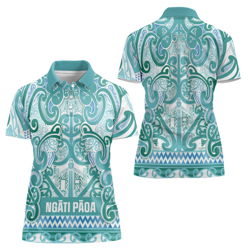Aotearoa Iwi Ngati Paoa Women Polo Shirt Maori Wharenui House Tribal Pattern