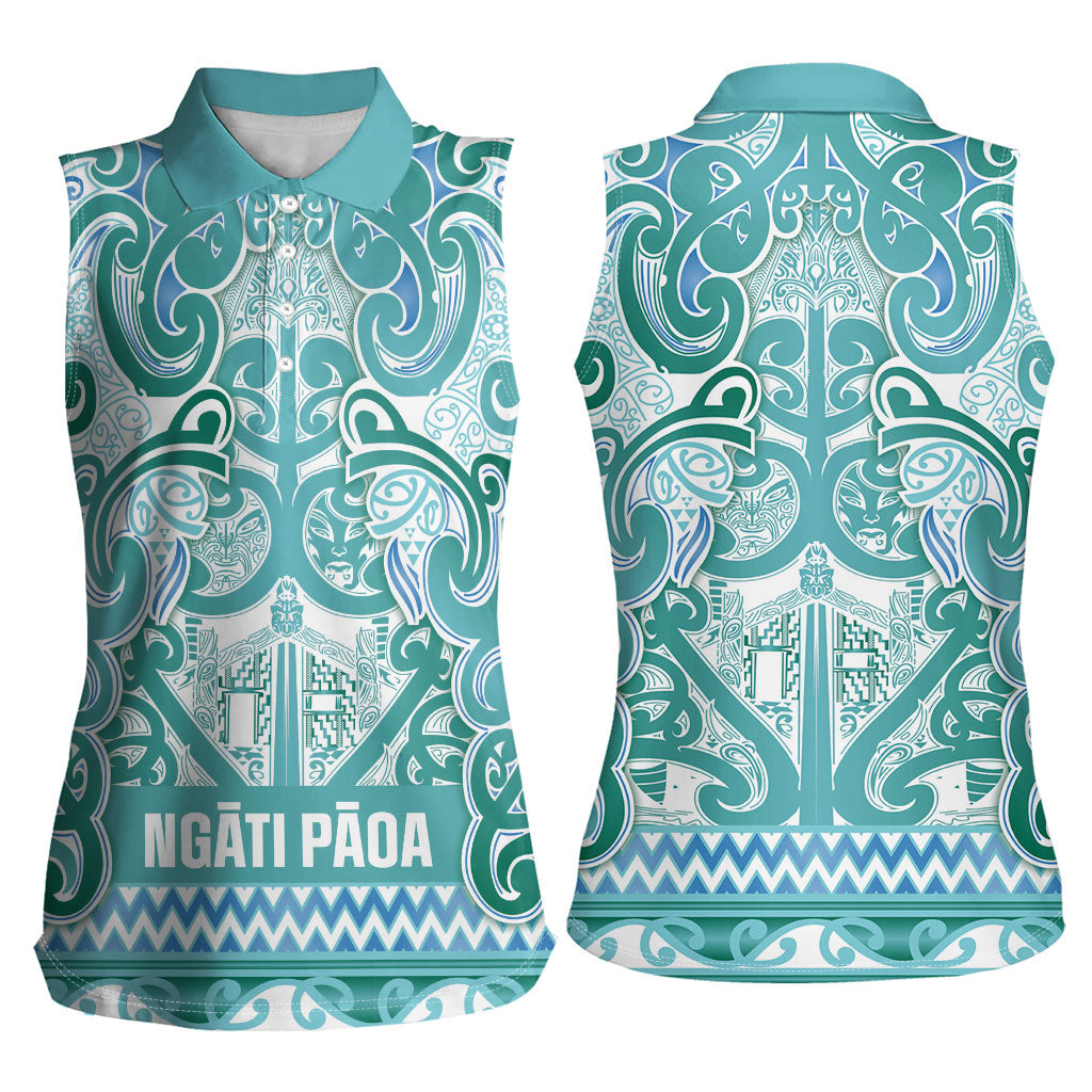 Aotearoa Iwi Ngati Paoa Women Sleeveless Polo Shirt Maori Wharenui House Tribal Pattern