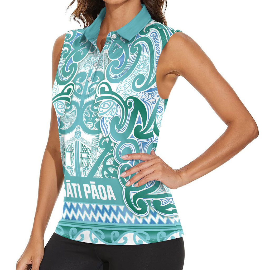 Aotearoa Iwi Ngati Paoa Women Sleeveless Polo Shirt Maori Wharenui House Tribal Pattern